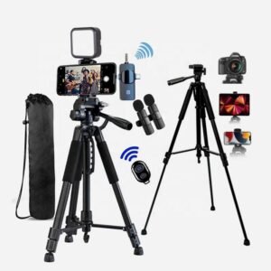 57'' Tripod Stand 3 in 1 Wireless Microphone LED Light Video Vlogging Kit for YouTube